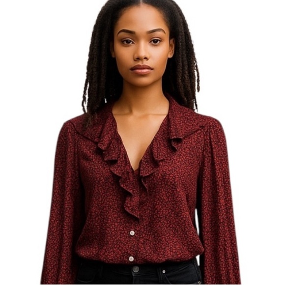 ZARA Ruffle Red Animal Print Sheer Blouse – Sze S - Picture 1 of 14